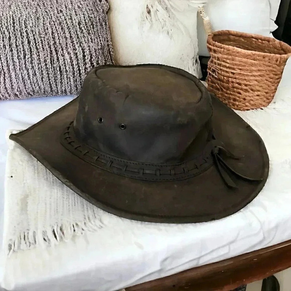 Vintage 100% leather western ranch boho cowboy hat - Picture 2 of 7